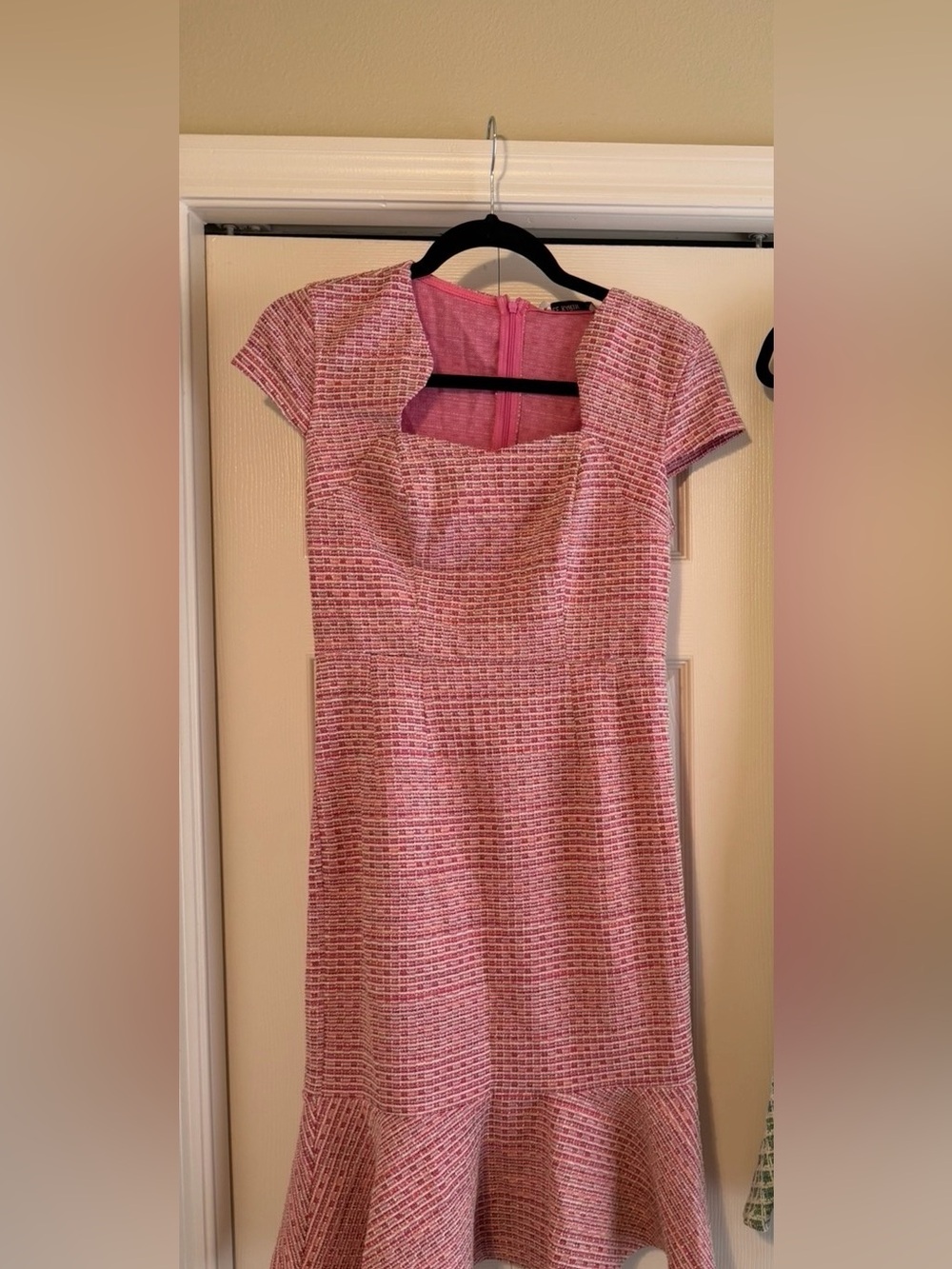 Pink Tweed Square-Neck Women’s Dress